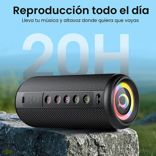 Miniatura 5 de Altavoz Bluetooth portátil, altavoz inalámbrico Bluetooth 5.4 2026 con sonido estéreo HD de 20 W, tiempo de reproducción de 20 horas, luces LED