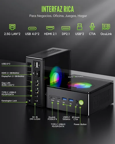 Miniatura 4 de GMKtec PC para juegos, K11 AMD Ryzen 9 8945HS (8C/16T, hasta 5.2 GHz), 32 GB DDR5 RAM 1 TB Mini PC computadora de escritorio, Oculink, Dual NIC
