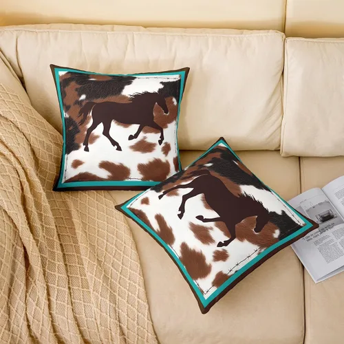Miniatura 2 de Funda de almohada de caballo, funda de cojín rústica de vaquero occidental para decoración del hogar, sala de estar, reversible, retro, caballo