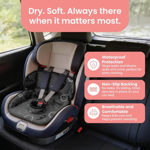 Miniatura 2 de Paquete de 2 Almohadillas Negras para Pipí – Protector Impermeable para Asiento de Coche y Cochecito para Entrenamiento de Orinal de Niños Pequeños