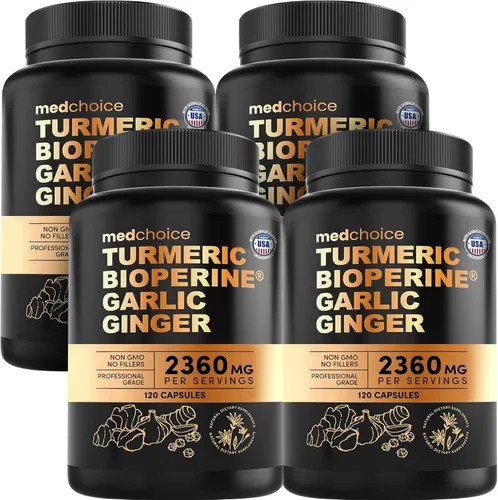 Miniatura 6 de Suplementos de cúrcuma y ajo 4 en 1 con BioPerine – Cápsulas de raíz de jengibre y cúrcuma de 2360 mg con ajo – Mezcla de hierbas de alta potencia