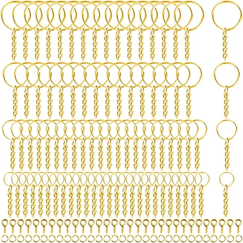 shynek - Llavero con cadena, 360 llaveros dorados con anillos de salto y pasadores de ojo de tornillo a granel para resina, manualidades y