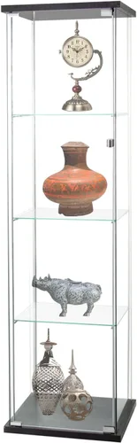 HomVent Pantalla de gabinete de puerta de vidrio de 4 estantes, gabinete Curio, exhibición de torre cuadrada con puerta para el hogar (negro)