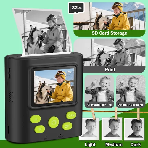 Miniatura 5 de Zicor Cámara de impresión instantánea para niños, video digital HD y cámara de impresión instantánea para niños, divertidos regalos de cumpleaños