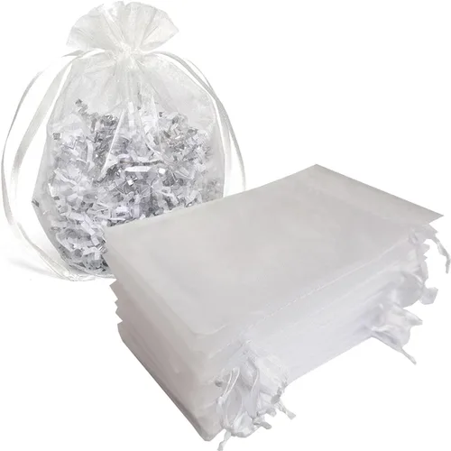 Miniatura 24 de Bolsas de regalo de organza de 5 x 7 pulgadas con cordón para joyas, dulces, flores de lavanda secas, 100 bolsitas rojas, bolsa de malla de tela