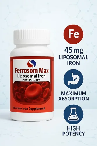 Miniatura 8 de Suplemento de hierro liposomal máximo 60 cápsulas (45 mg de hierro elemental puro) por Siba Pharm Fórmula de máxima absorción Sin OMG, vegano