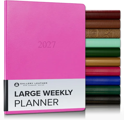 Miniatura 233 de Gallery Leather Agenda semanal y mensual grande 2025-2026, agenda y cuaderno con elegantes bordes de página dorados dorados, 12 meses, cactus Cactus