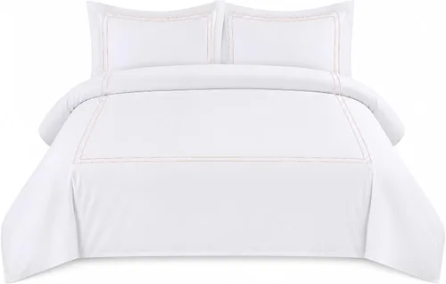 Miniatura 25 de BedDecor Lujoso juego de funda de edredón de algodón egipcio de 400 hilos, 1 pieza con hermoso bordado de 2 rayas