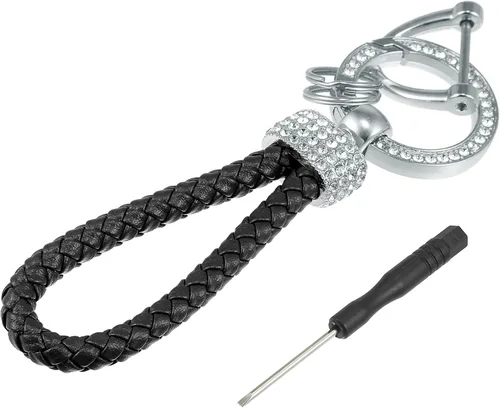 Miniatura 5 de X AUTOHAUX Juego de llaveros de llavero de coche para hombres y mujeres, de piel sintética, Negro
