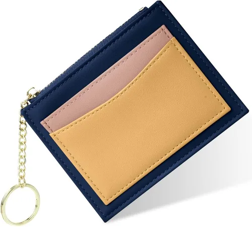 Miniatura 18 de URAQT Cartera para tarjetas de crédito, cartera minimalista de cuero delgado con cremallera, mini protector de tarjeta de crédito, llavero bolsillo