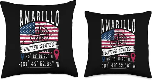 Miniatura 3 de Amarillo United States Flag GPS Coordinates Amarillo Throw Pillow