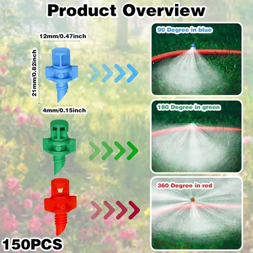 Miniatura 7 de 150 emisores de riego por goteo, cabezales de micro aspersores, rociadores de refracción de rociadores para plantas, sistema de agua de césped