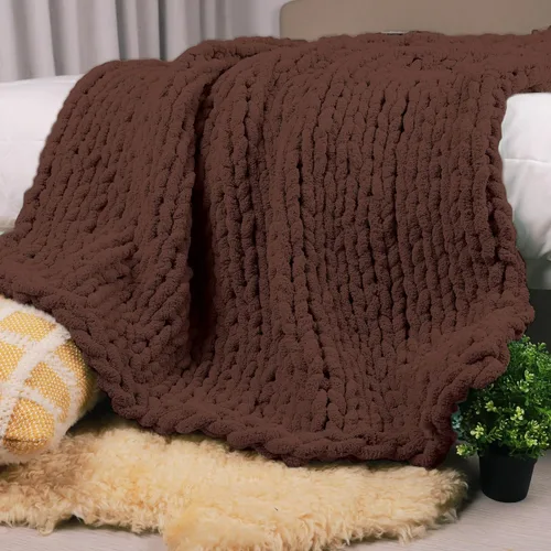 Miniatura 22 de Carriediosa Manta de Punto Grueso 50" x 60", 100% Hecha a Mano, Grande con Hilo de Felpilla en Bucle, Mantas Suaves y Esponjosas para Sofá, Cama