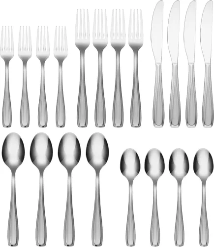 Miniatura 2 de Cambridge Waylen Sand - Juego de cubiertos de 20 piezas, acero inoxidable 18/0, apto para lavavajillas, utensilios de cocina, cuchillos, cucharas