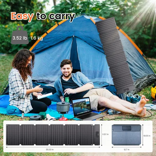 Miniatura 5 de Panel Solar Portátil de 54W, Cargador Solar Plegable de Alta Eficiencia del 23% con Salida DC Dual USB-A/Tipo-C IP65 Impermeable Compatible