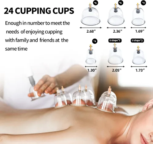 Miniatura 4 de Cupluw Juego de ventosas, kit de ventosas de 24 tazas para terapia de masaje, juego de terapia china de ventosas con magnético, juego profesional