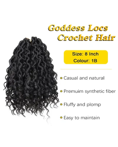 Miniatura 2 de Cabello de Crochet de 8 Pulgadas para Mujeres Negras, 7 Paquetes de Cabello de Crochet Goddess Locs con Puntas Rizadas, Locs Falsos Cortos con Bucle