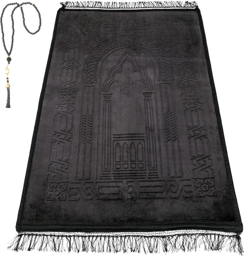 Alfombra de oración – Alfombra turca Janamaz Sajada de felpa suave para hombres y mujeres, alfombrilla de oración lisa y sólida, regalo de Ramadán,