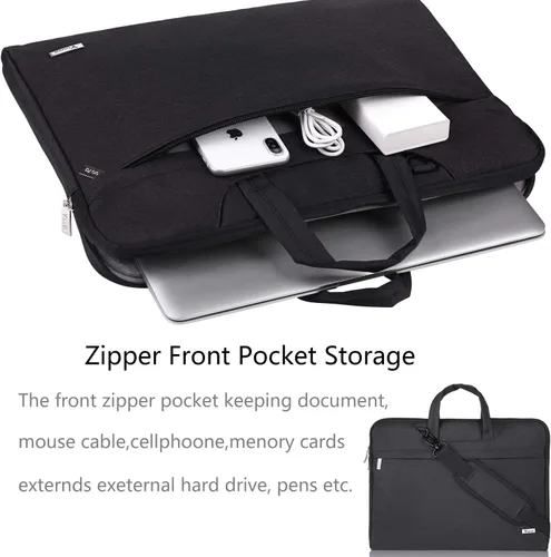 Miniatura 4 de Voova - Bolso de hombro para laptop de 14, 15, 15.6, 17, y 17.3 pulgadas, funda de transporte, maletín cruzado con correa Negro