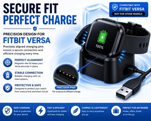 Miniatura 7 de Master Cables Cargador de repuesto para reloj inteligente Fitbit Versa, cable de carga USB, adaptador de base con carga rápida y protección