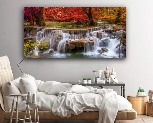 Miniatura 3 de Yxbhhym Lienzo de paisaje para pared, pintura de cascada, impresiones de árboles y bosques, paisajes de otoño, imagen artística para sala de estar