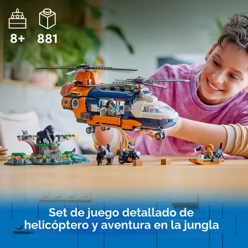 Miniatura 2 de LEGO City Jungle Explorer - Helicóptero de juguete explorador de la jungla en el campamento base, juego de construcción de aventuras para niños