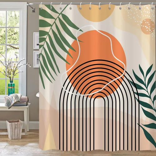 Miniatura 13 de Cortina de ducha, cortinas de eucalipto púrpura para baño, cortinas de baño con hojas en acuarela lavables, impermeables, juego de cortinas de hojas
