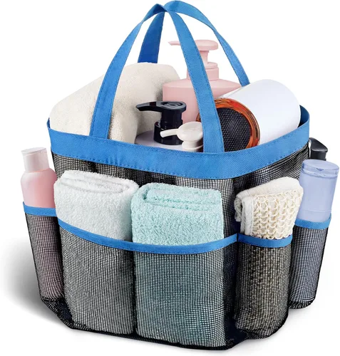 Miniatura 14 de Attmu Organizador de ducha de malla portátil, de secado rápido, bolsa de ducha colgante para dormitorio universitario, artículos esenciales de gran