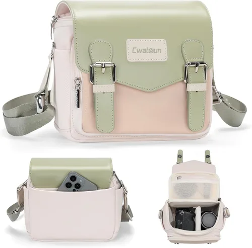 Miniatura 12 de Cwatcun Bolsa para Cámara Bolsa de Mensajero Cruzada de Hombro para Cámara, Bolsa de Fotografía de Viaje para Hombres/Mujeres con Soporte para Blanco