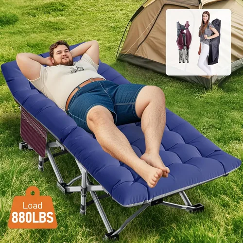 Miniatura 2 de Slsy Catre de camping plegable para adultos con almohadilla, catres de dormir portátiles acolchados, cama de campamento con bolsa de transporte