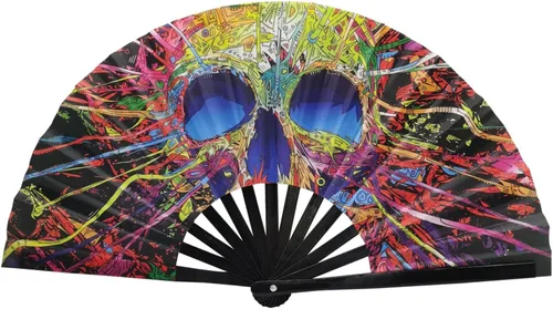 Miniatura 18 de Abanico plegable grande para rave, ventilador chino de Kung Fu Tai Chi para hombres y mujeres, festivales de boda, decoración de fiesta de Negro