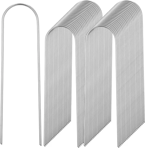 Paquete de 150 estacas de riego por goteo en forma de U, grapas de jardín resistentes de 6 pulgadas galvanizadas resistentes al óxido, estacas de