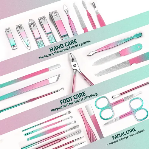 Miniatura 5 de WOAMA - Juego de manicura de 30 piezas y kit de pedicura, juego profesional de cortaúñas de acero inoxidable, kit de manicura y uñas para mujeres