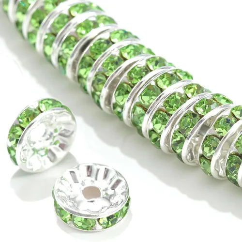 Miniatura 8 de 100 cuentas espaciadoras Rondelle redondas de cristal con diamantes de imitación checos chapados en plata, cuentas sueltas para manualidades, Blanco