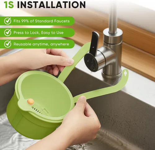 Miniatura 7 de Colador colgante de residuos de alimentos para fregadero, cesta coladora de fregadero con descarga de prensa, diseño autolimpiante, colador de Verde