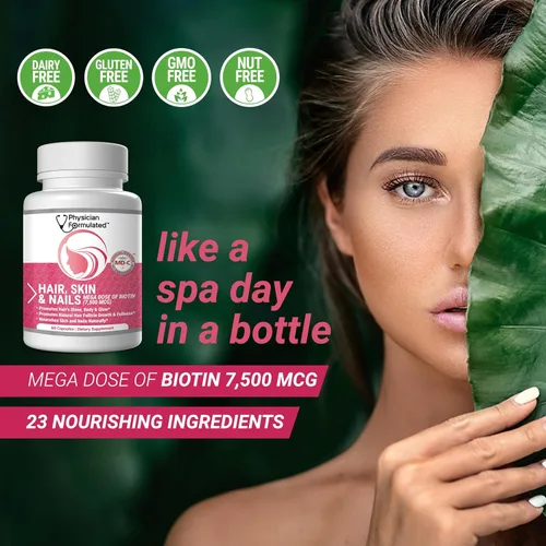 Miniatura 2 de Vitaminas para cabello, piel y uñas sanos creado por médicos para hombres y mujeres. 0.00026 oz. de biotina, aminoácidos, colágeno y ácido