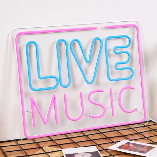 Miniatura 5 de Letrero de neón de música en vivo rosa azul con palabras LED, luces de neón para decoración de pared, luz de neón musical para dormitorio, sala