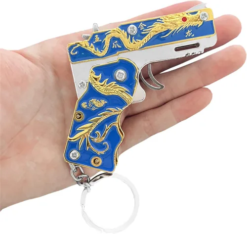 Miniatura 6 de 2pcs mini oro dragón goma banda pistola metal plegable llavero nuevas e interesantes goma banda juguete pistola al aire libre regalo fiesta