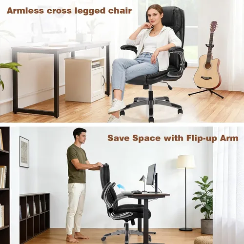 Miniatura 8 de Silla de oficina ejecutiva con brazos abatibles, sillas de oficina ergonómicas grandes y altas con respaldo alto, soporte lumbar oscilante de 90 a
