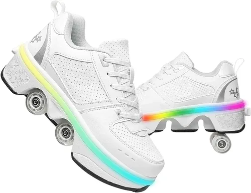 Miniatura 32 de Zapatos de patinaje convertibles para hombres y mujeres, zapatos de paseo automáticos para niños y adultos, patines con doble fila de ruedas, ruedas