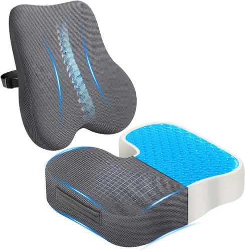 Miniatura 7 de Juego de cojín de asiento de espuma viscoelástica y almohada de apoyo lumbar de terciopelo suave, cojines de silla de computadora cómodos