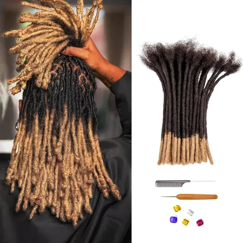 Miniatura 10 de Viovian Extensiones de rastas de 0.23 pulgadas de cabello humano de 6 pulgadas, 20 hebras ombré, extensiones de cabello humano para hombres, 1b/27