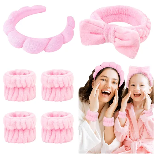 Miniatura 15 de 6 Piezas Diademas Esponjosas para Spa y Muñequeras, Beige, Diadema para Lavar la Cara y Cuidado de la Piel, Diadema Absorbente para Ducha, Yoga