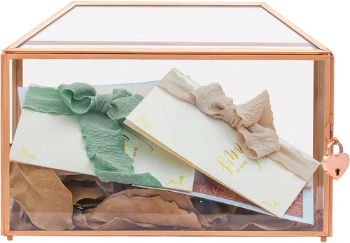 Miniatura 13 de NCYP Pequeña caja de tarjetas de cristal de boda con ranura y cerradura, 10.2 x 5.9 x 7.9 pulgadas, soporte geométrico negro para tarjetas