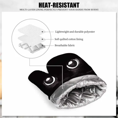 Miniatura 5 de Mxocom Manopla de horno y soporte para olla de gato negro con cabeza de gato fría de silicona, resistente al calor, para cocinar, barbacoa, hornear
