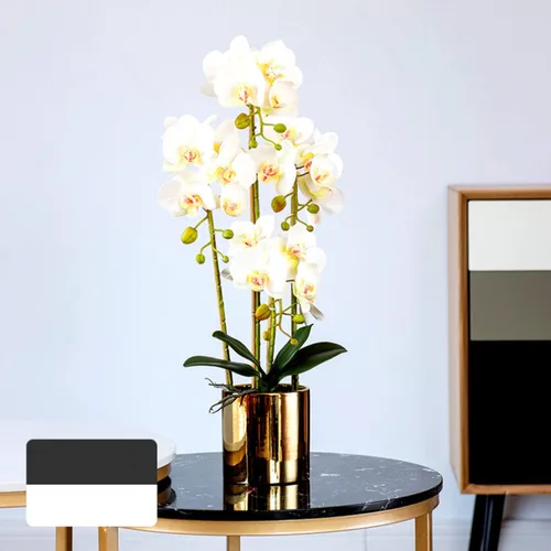 Miniatura 5 de FagusHome Flores artificiales de seda Phalaenopsis de 41 pulgadas, 2 piezas con 2 paquetes de hojas, plantas artificiales de orquídea en blanco