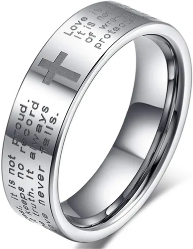 Fashion Month Anillo blanco de carburo de tungsteno de 0.157 pulgadas para mujer, grabado con versículos bíblicos en inglés sobre el amor,
