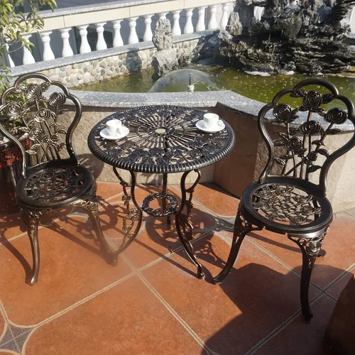 Miniatura 7 de KAILI - Juego de muebles de exterior de bistró con patrón de rosas, 1 mesa y 2 sillas para jardín, patio, porche (Rosa-Bronceado)