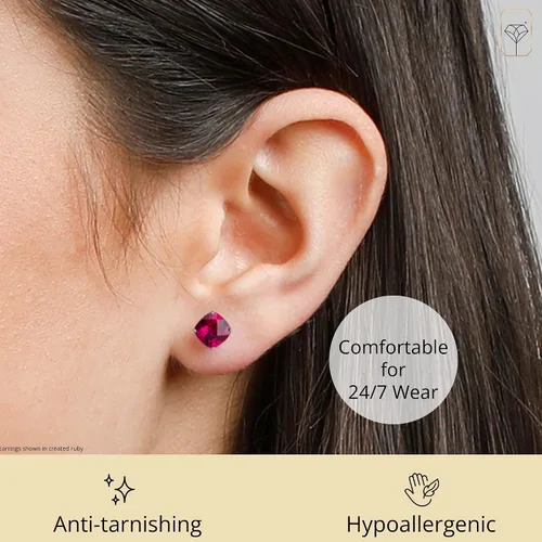 Miniatura 4 de Tienda Collection 925 Sterling Silver Cushion Cut Birthstone Stud Earrings for Women