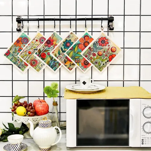 Miniatura 5 de Juego de 6 paños de cocina de flores primaverales, de secado rápido, absorbentes